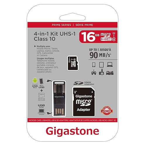 Gigastone GS-4IN1600X16GB-R Prime Series MicroSD Card 4-in-1 Kit (16GB)