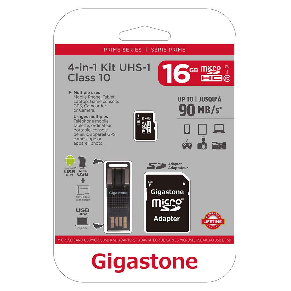 Gigastone GS-4IN1600X16GB-R Prime Series MicroSD Card 4-in-1 Kit (16GB)