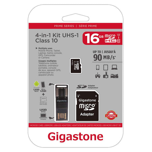 Gigastone GS-4IN1600X16GB-R Prime Series MicroSD Card 4-in-1 Kit (16GB)