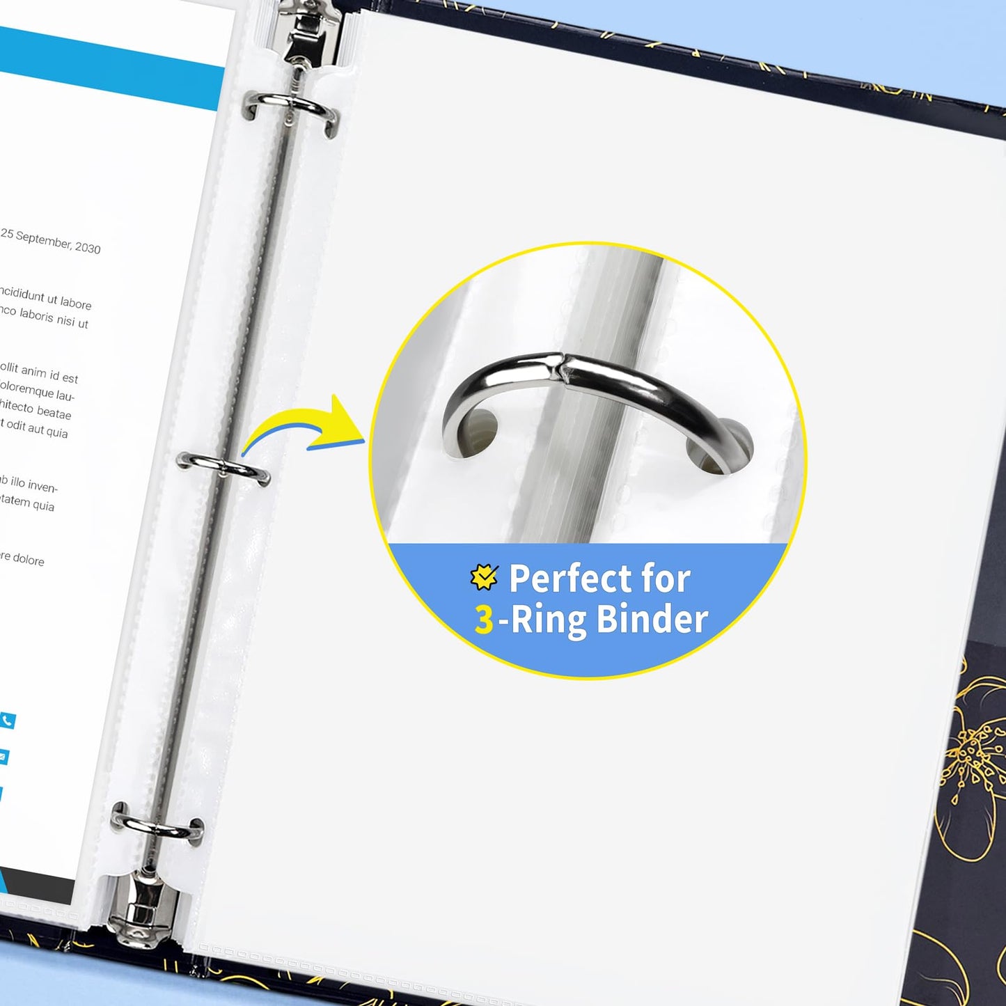 SUNEE Sheet Protectors 200 Packs for 3 Ring Binder, PVC-Free Clear Page Protectors 8.5x11 Inches Plastic Cover for Paper, Documents, Photos, Top