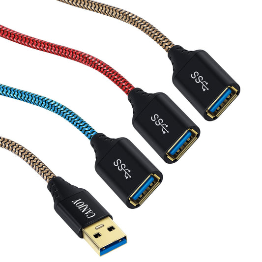Canjoy USB Extension, 3-Pack USB Extension Cable USB 3.0 High Speed Extender Cord 6ft Braided Type A Male to A Female Fast Data Transfer Compatible
