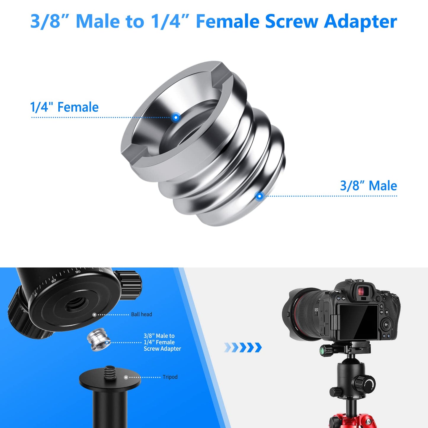 NEEWER Camera Screw Adapter, 22 Pieces 1/4” to 1/4” and 1/4” to 3/8” Tripod Mount Screw Adapter Converter Set for Camera Mount, Monopod, Ball Head