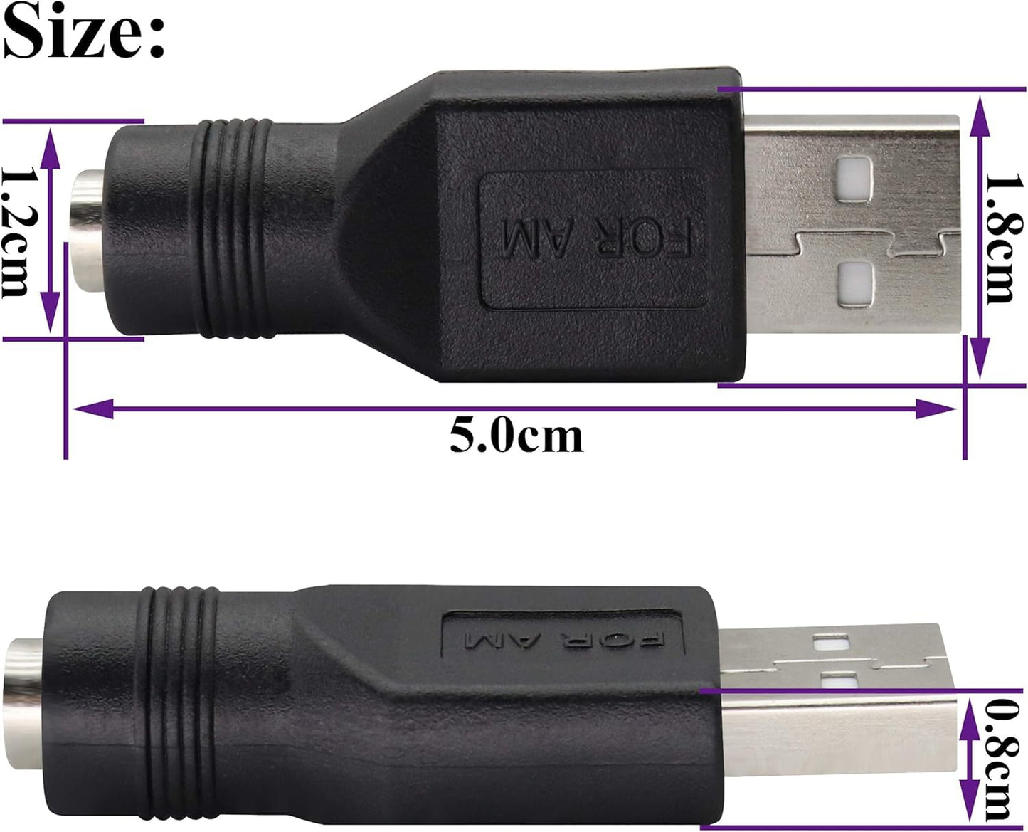 Traovien USB to DC Power Adapter, 2PCS USB 2.0 Male to DC 5.5mm x 2.1mm Female 5V Connector Power Adapter for USB Device and for Laptop PC