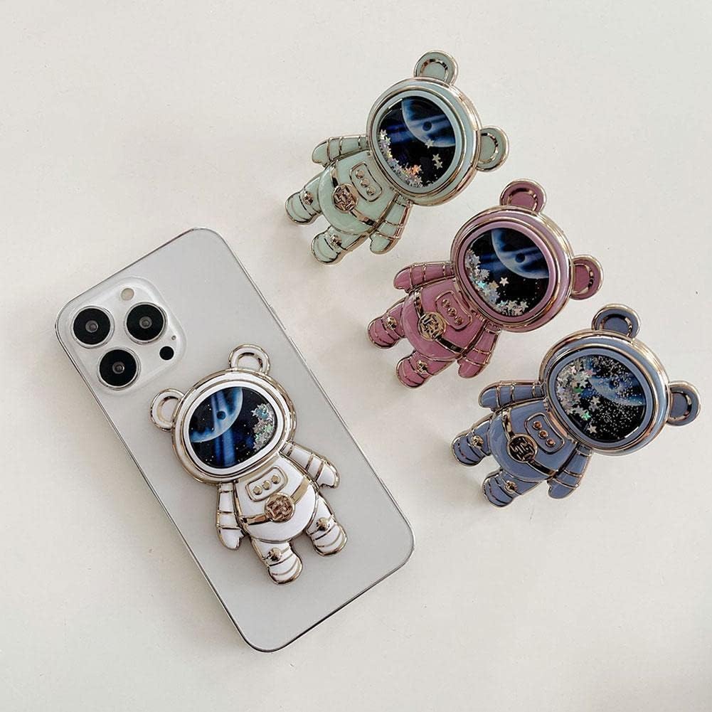 WLngtv Cute Astronaut Phone Stand Holder, Universal Compatibility, Adjustable Stand, Hidden Kickstand, 3D Moving Star Sequins, Purple