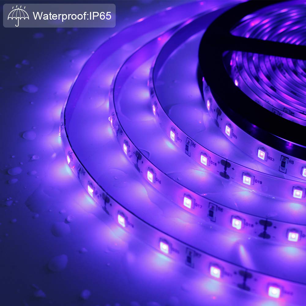 LightingWill Super Bright 60W LED UV Black Light Strip, Waterproof Blacklights 5M/16.4ft 3528SMD 300LED Ultraviolet Light for Party Night Fishing