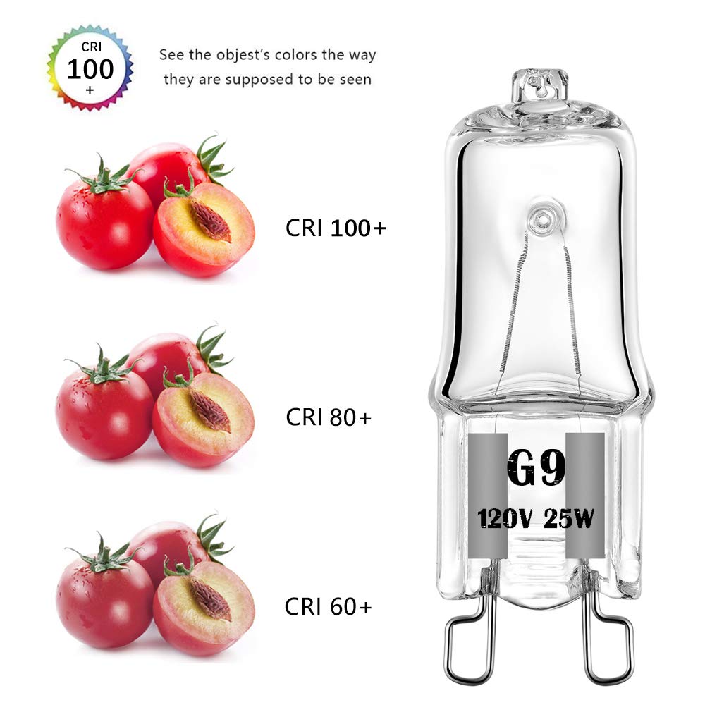 YBEK G9 Halogen Bulb 120V 25W T4 Type 2 Pin Base, Replacement for Range Hood Lights, Bathroom Light Bulbs, Microwave Ovens Candle Warmer Light Bulbs