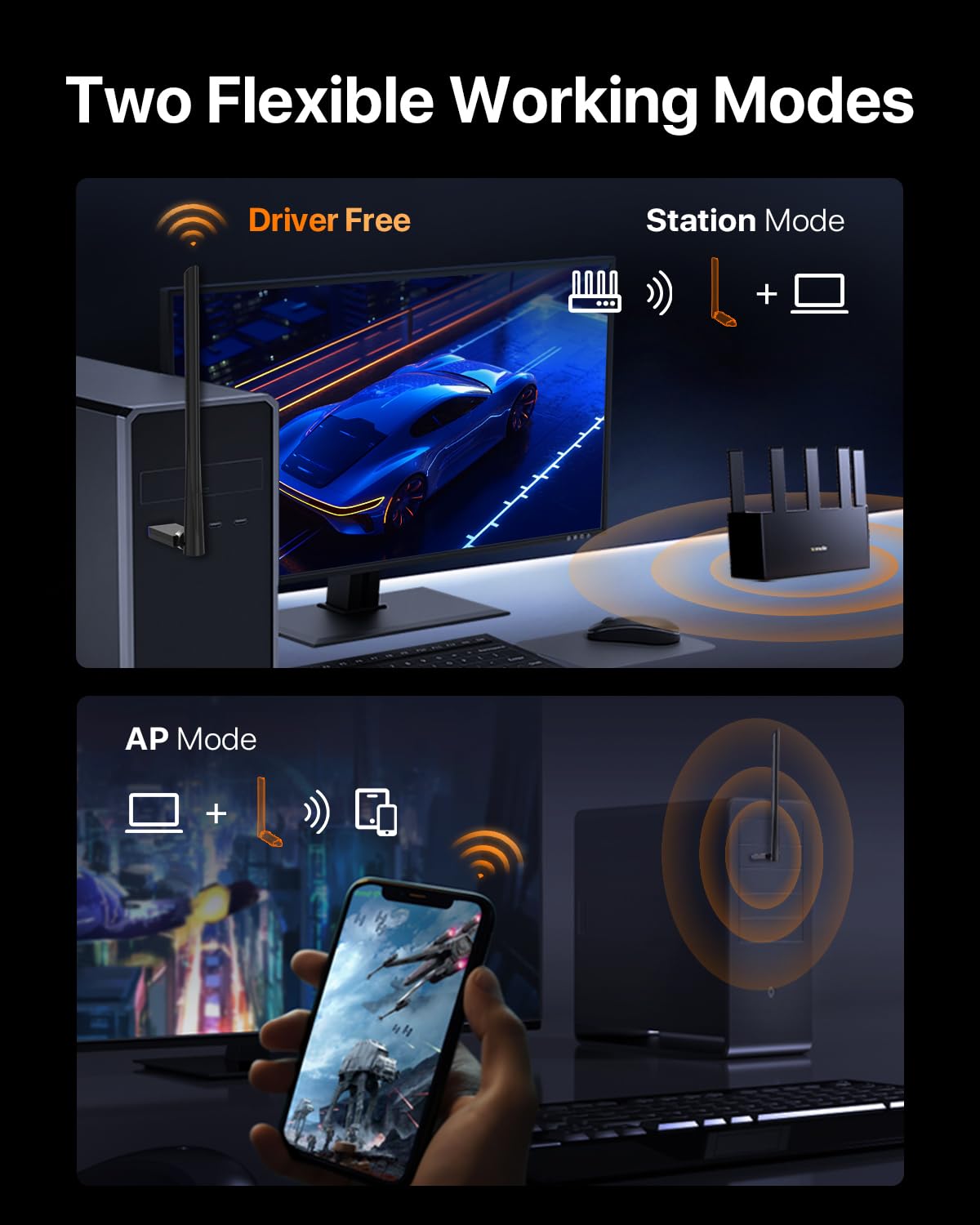 Tenda AX900 WiFi Adapter WiFi 6- Dual-Band 600Mbps 5GHz/ 286Mbps 2.4GHz, 6dBi High Gain Antenna, Wireless WiFi Adapter for Windows 11/10/7 USB WiFi