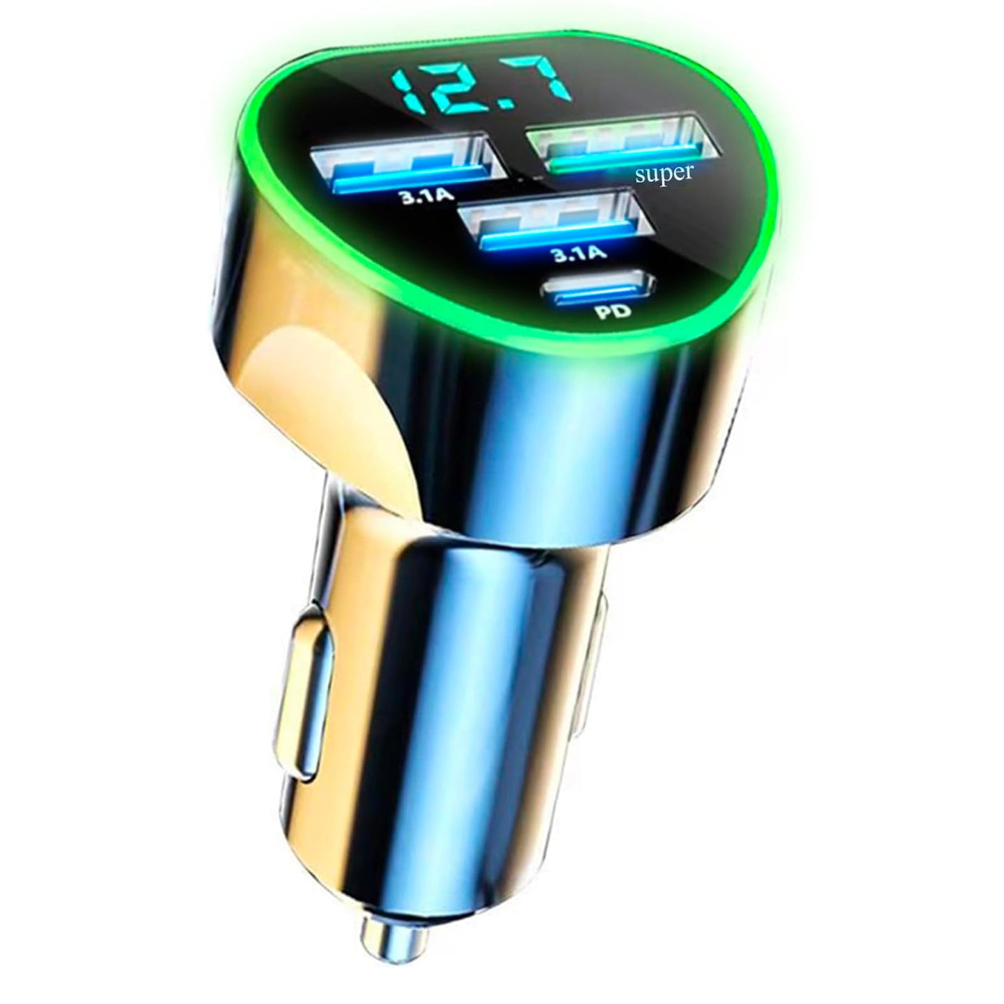 4 in 1 Multi Port USB C Car Phone Charger Adapter with Voltage Display, QC4.0/PPS/AFC Super Fast Cigarette Lighter USB Charge with Volt Meter