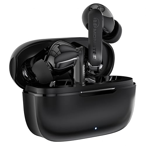 Monster N-Lite Clear Talk Wireless Earbuds, IPX8 Waterproof Earphones, Bluetooth 5.3 Headphones with CVC 8.0 Noise Reduction, Fast Charging for Sport