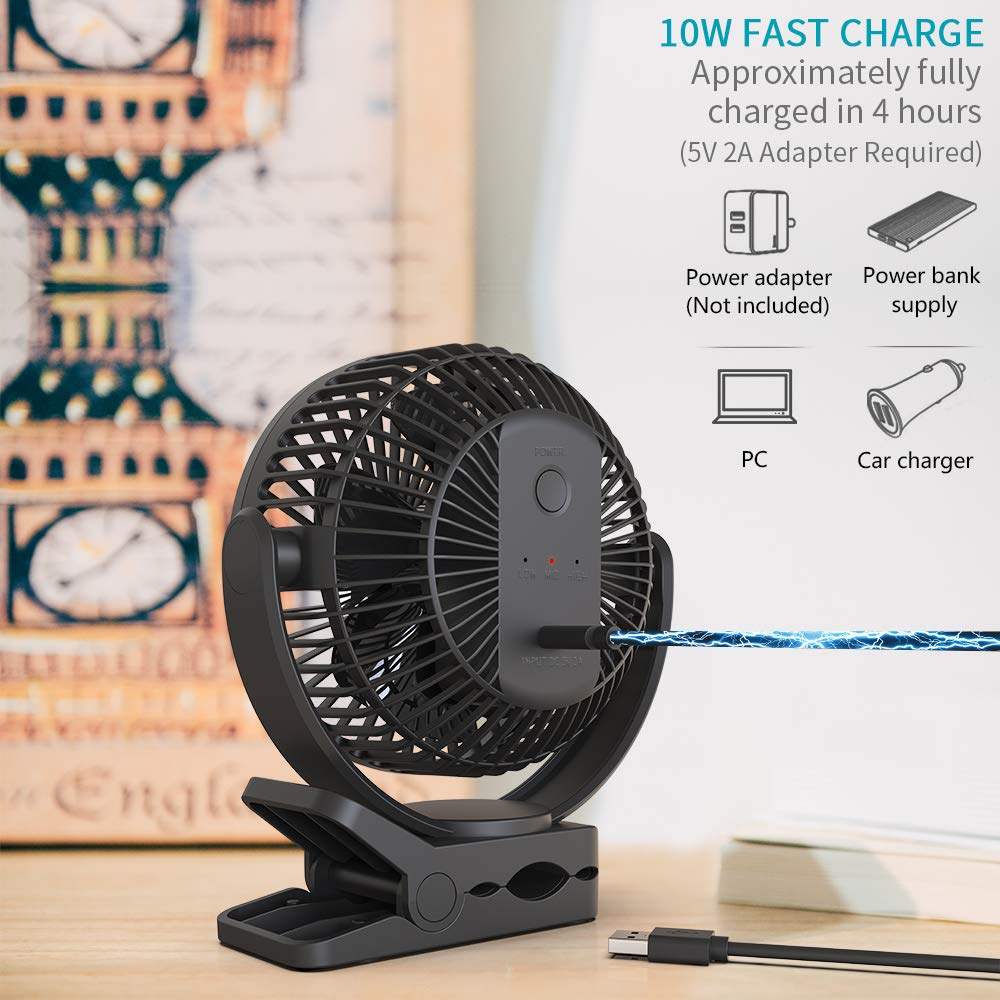 Zshyocta Battery Operated Clip On Fan 5000mah, Quiet And Strong Airflow Rechargeable USB Desk Fan, Clamp Personal Fan For Golf Cart, Camping, Outdoor