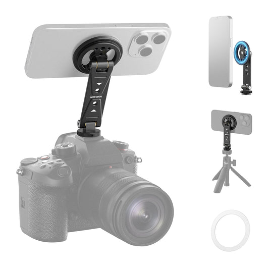NEEWER Magnetic Phone Tripod Mount Compatible with MagSafe iPhone Samsung, Metal Adjustable Rotatable Cellphone Holder Adapter w/Cold Shoe for Tripod