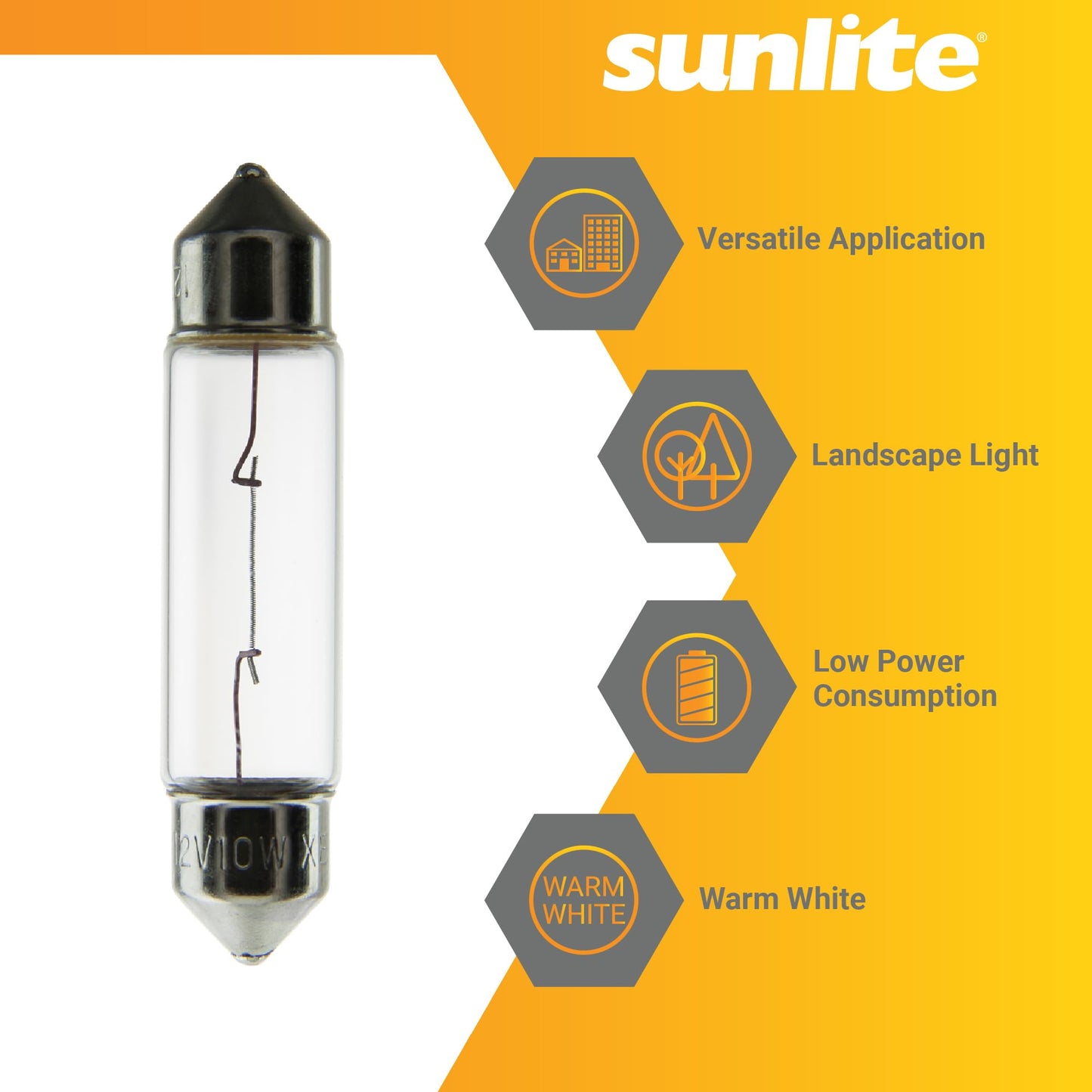 Sunlite Xelogen Wedge Base T3.25 Mini Tube Light Bulb, 10W, 12V, 120 Lumens, 20,000 Hours, Clear, Low Voltage Landscape Lighting, T3 Wedge Base Bulbs