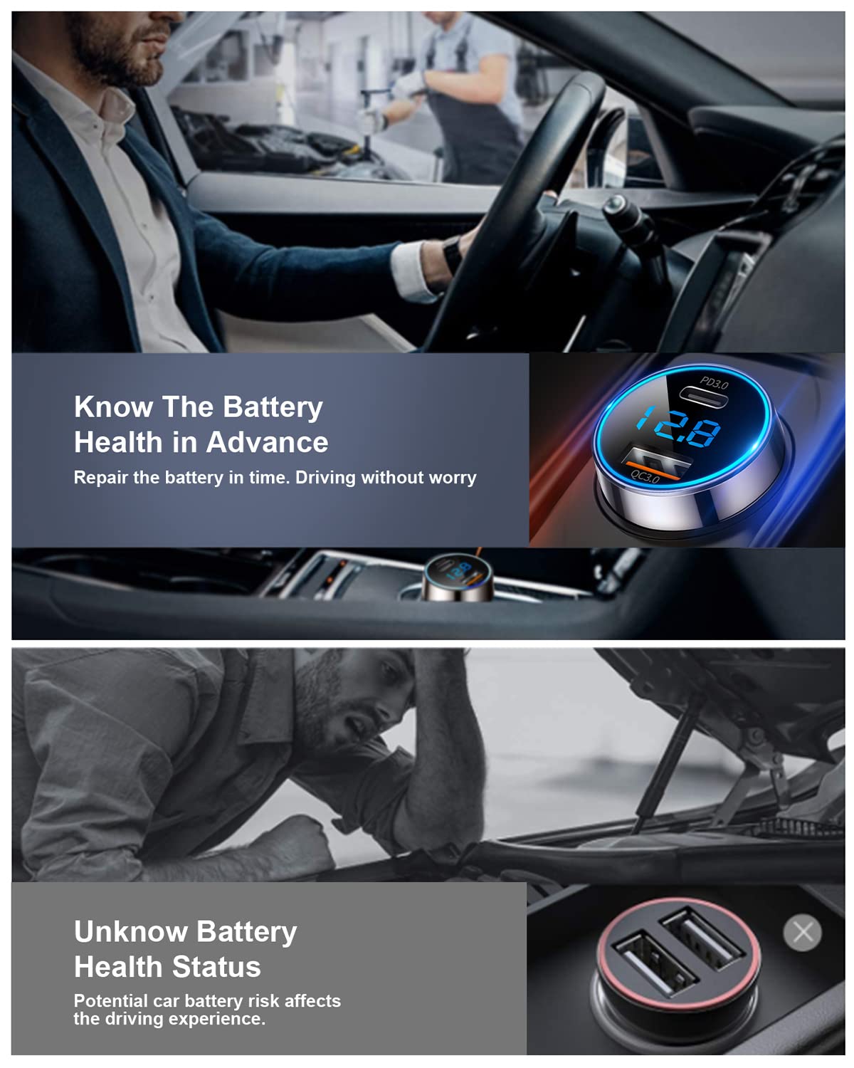 [Pure Copper] USB C Car Charger, SUPERONE 45W Dual USB Car Charger Adapter with 27W/20W PD Port, Fast QC3.0 LED Voltmeter for iPhone 17 16 15 14