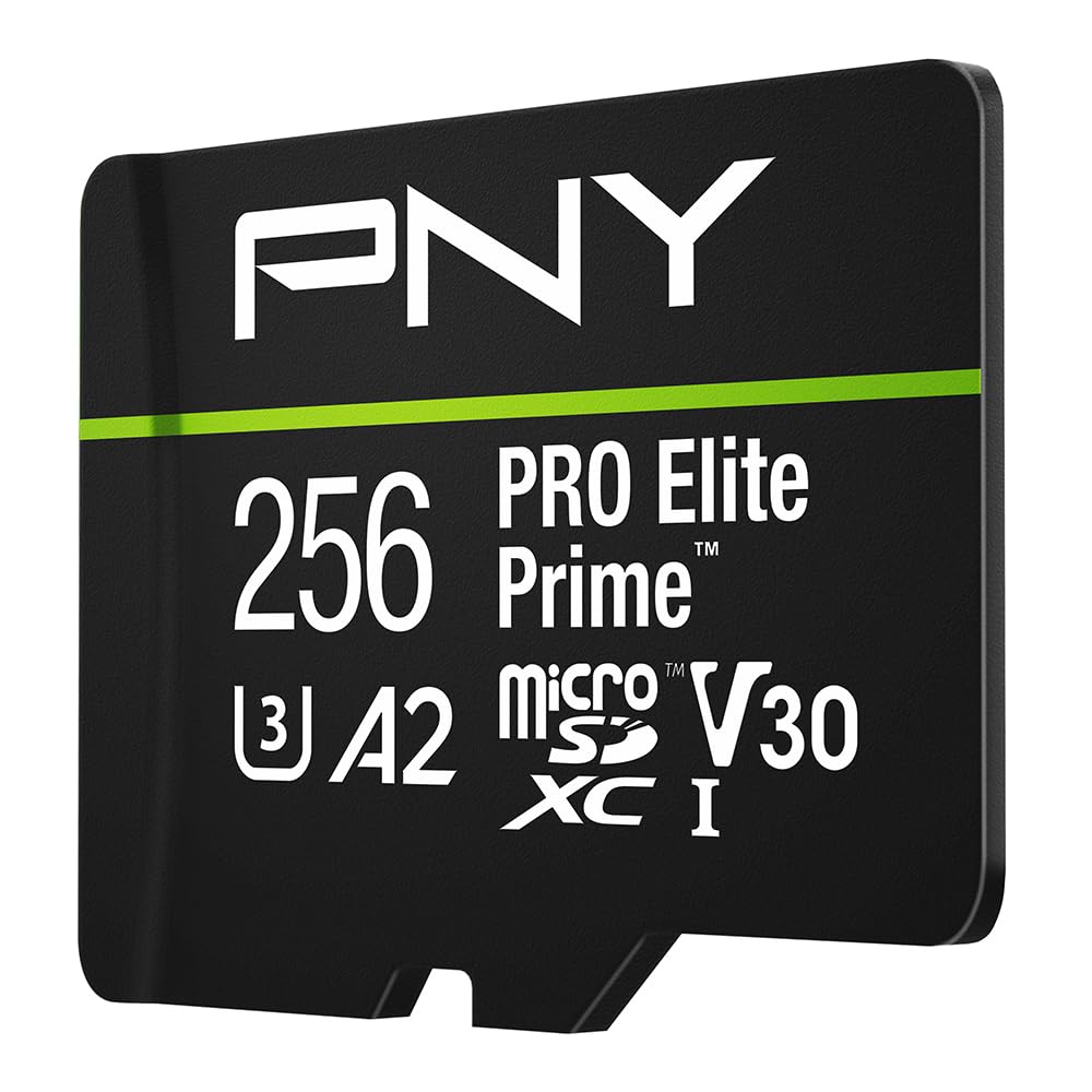 PNY 256GB PRO Elite Prime™ C10 U3 V30 A2 microSDXC Flash Memory Card - Ultra-Fast Speeds, Read 200MB/s, Write 150MB/s, 4K UHD, Full HD, UHS-I
