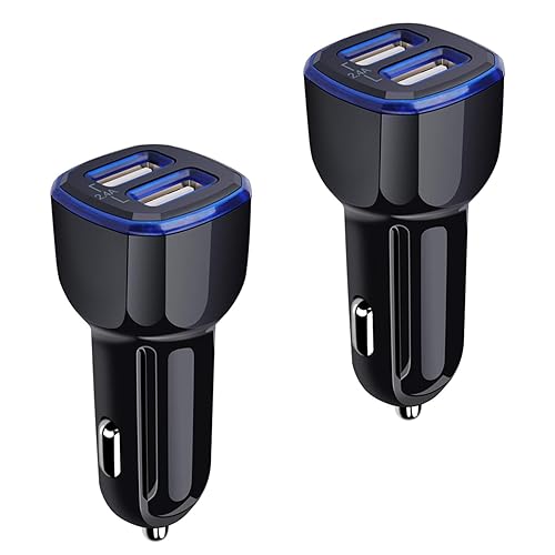 Car Charger, 2.4A 12W AndHot 2 Pack Mini Dual Port USB Car Charger Adapter Plug for iPhone 15 14 13 12 SE 11 Pro Max XR XS X 8 7 6S Plus, iPad