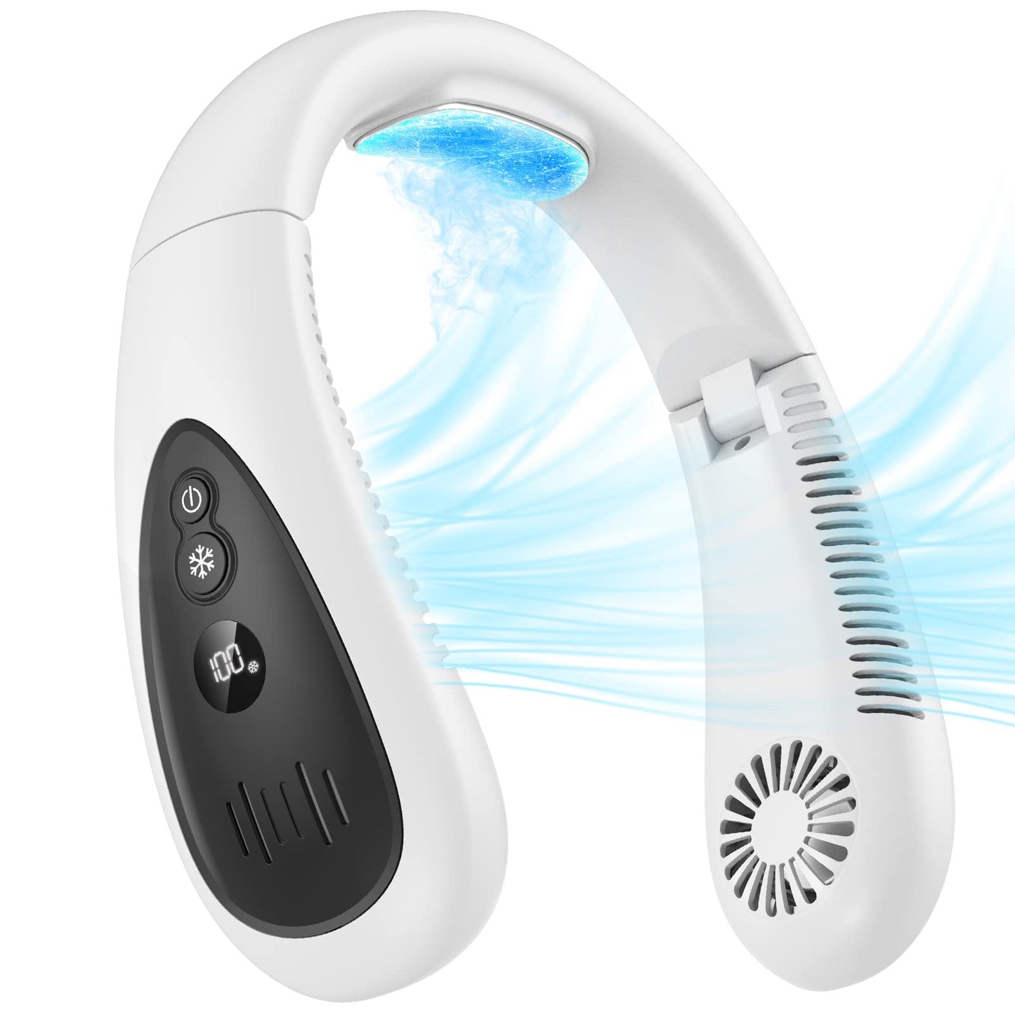 Neck Fan, 5000mAh LED Display Foldable Neck Fans Portable Rechargeable, with 3 Speeds Adjustment and Heat Sink Aluminum Sheet, Hands Free Personal