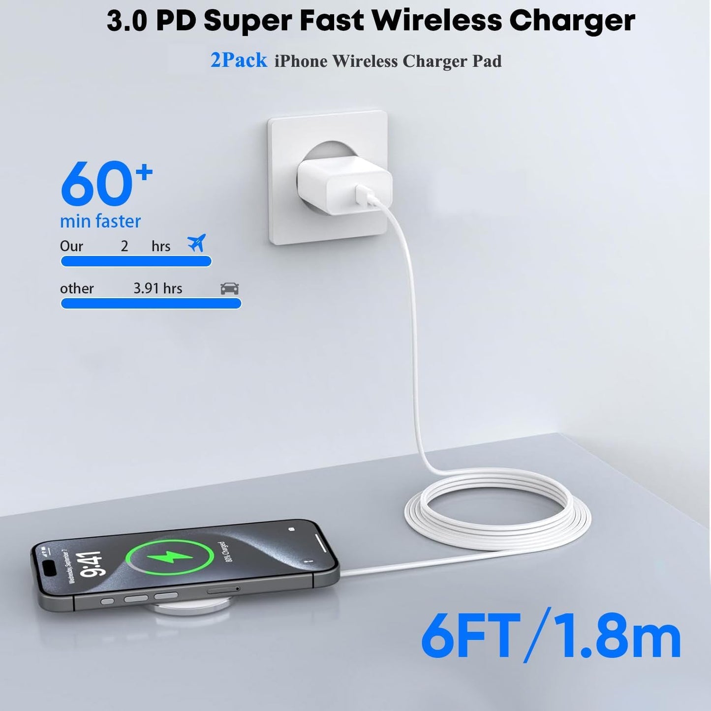 [Apple MFi Certified]Magnetic Wireless iPhone Charger Magsafe Charger,6FT 15W Fast Phone Charging Pad Wireless Magnetic Charge for iPhone 17/17Air/16