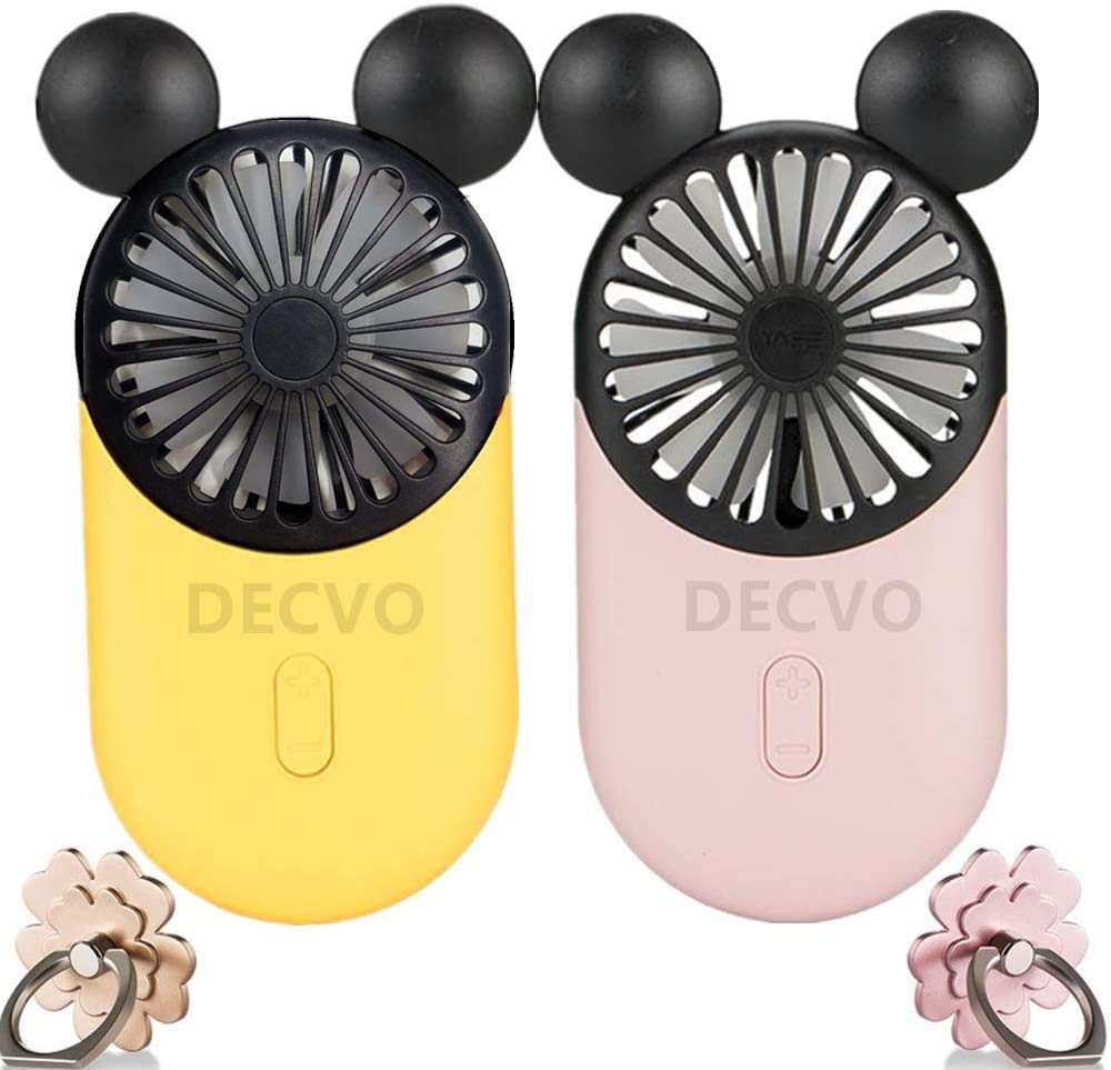 DECVO Cute Personal Mini Fan, Handheld & Portable USB Rechargeable Fan with Beautiful LED Light, 3 Adjustable Speeds, Portable Holder, for Indoor Or