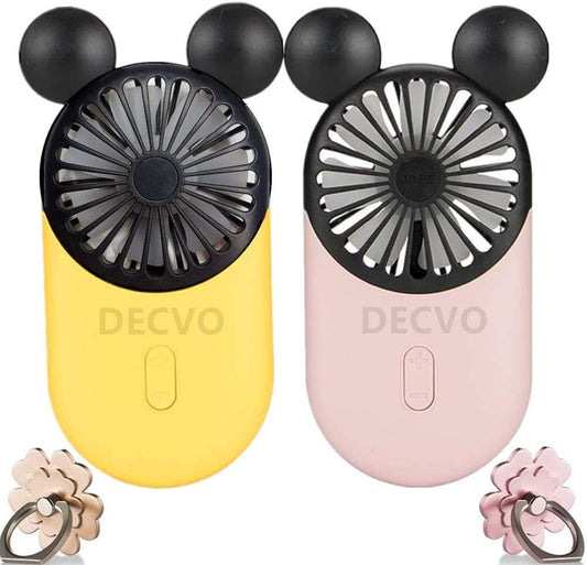 DECVO Cute Personal Mini Fan, Handheld & Portable USB Rechargeable Fan with Beautiful LED Light, 3 Adjustable Speeds, Portable Holder, for Indoor Or