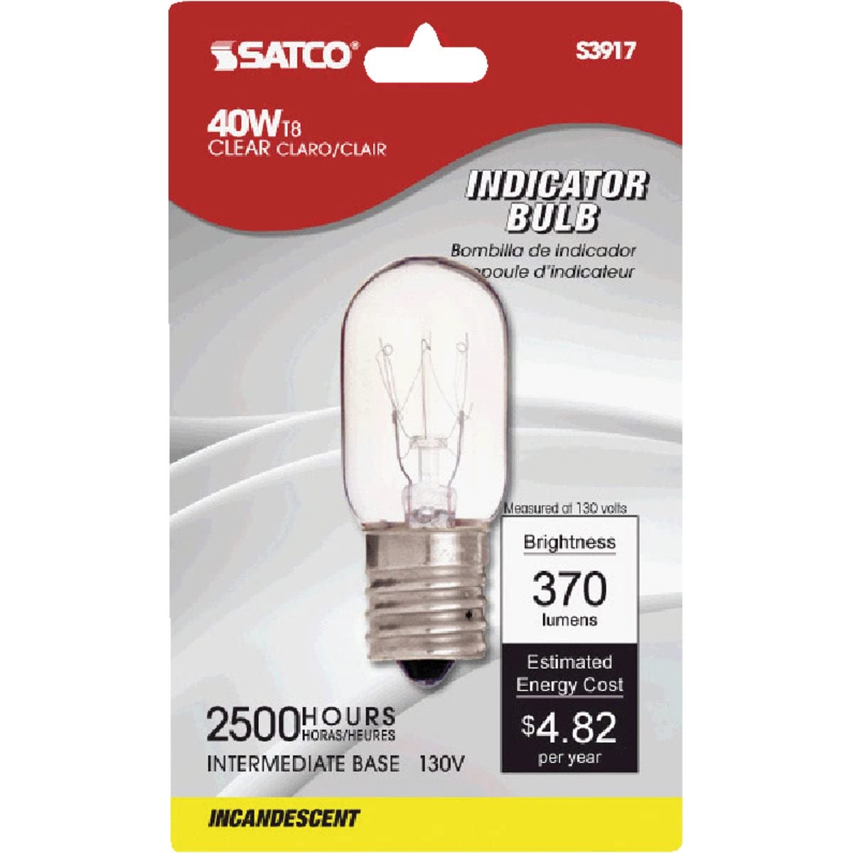 Satco S3917 40-Watt T8 130-Volt 1/Card Intermediate Base Light Bulb, Microwave Clear
