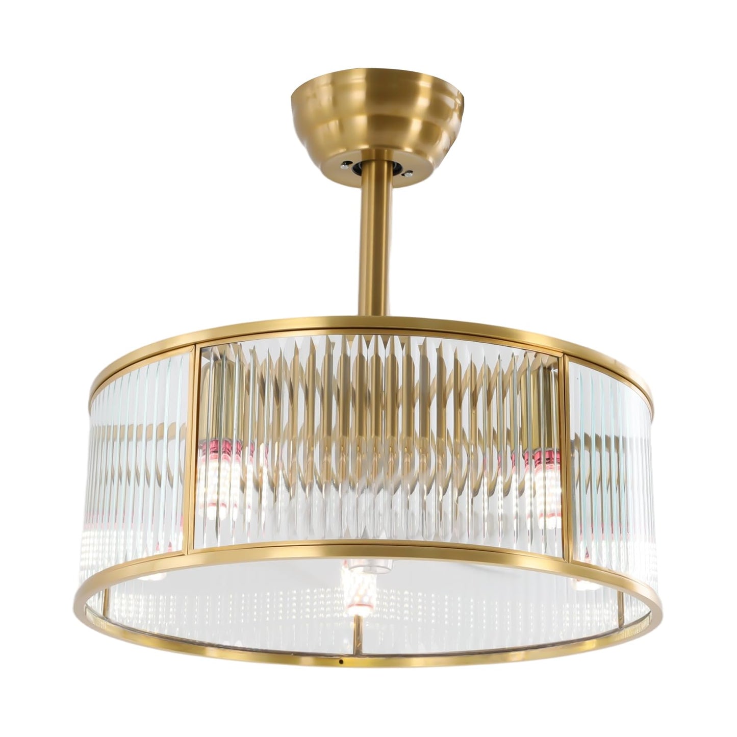 KIOMGLE 18 Inch Gold Fandelier Crystal Ceiling Fan with Light, Enclosed Modern Ceiling Fan Industrial Caged Chandelier Fan with 6-Speed Reversible