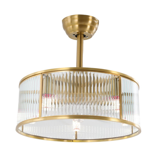 KIOMGLE 18 Inch Gold Fandelier Crystal Ceiling Fan with Light, Enclosed Modern Ceiling Fan Industrial Caged Chandelier Fan with 6-Speed Reversible