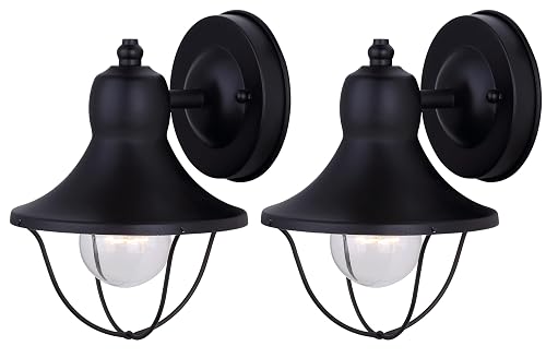 Canarm Outdoor Twin Pack, 1-Light Outdoor Wall Mounted Lights, Black Finish with Wire Cage, Wet-rated Lighting for Patio and Entrance