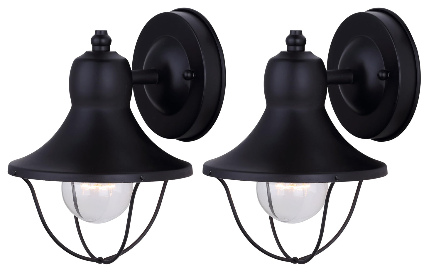 Canarm Outdoor Twin Pack, 1-Light Outdoor Wall Mounted Lights, Black Finish with Wire Cage, Wet-rated Lighting for Patio and Entrance