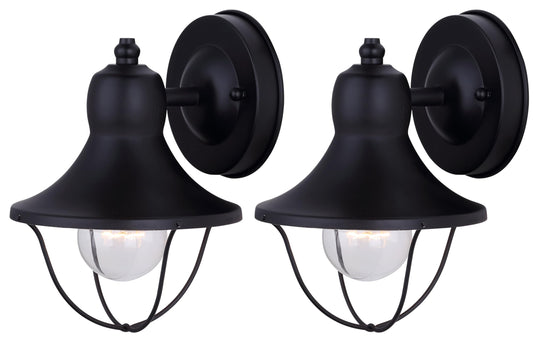 Canarm Outdoor Twin Pack, 1-Light Outdoor Wall Mounted Lights, Black Finish with Wire Cage, Wet-rated Lighting for Patio and Entrance