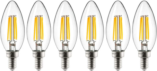 Sunlite LED Filament B11 Torpedo Tip Chandelier Light Bulb, ETL Listed, 4 Watts (40W Equivalent), 400 Lumens, Candelabra Base (E12), Edison Style