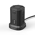 Amazon Basics Power Strip Tower Charging Station, Surge Protector 1080J, 9 Outlet with Integrated USB Charging Ports (2 USB-A and 1 USB-C), Space