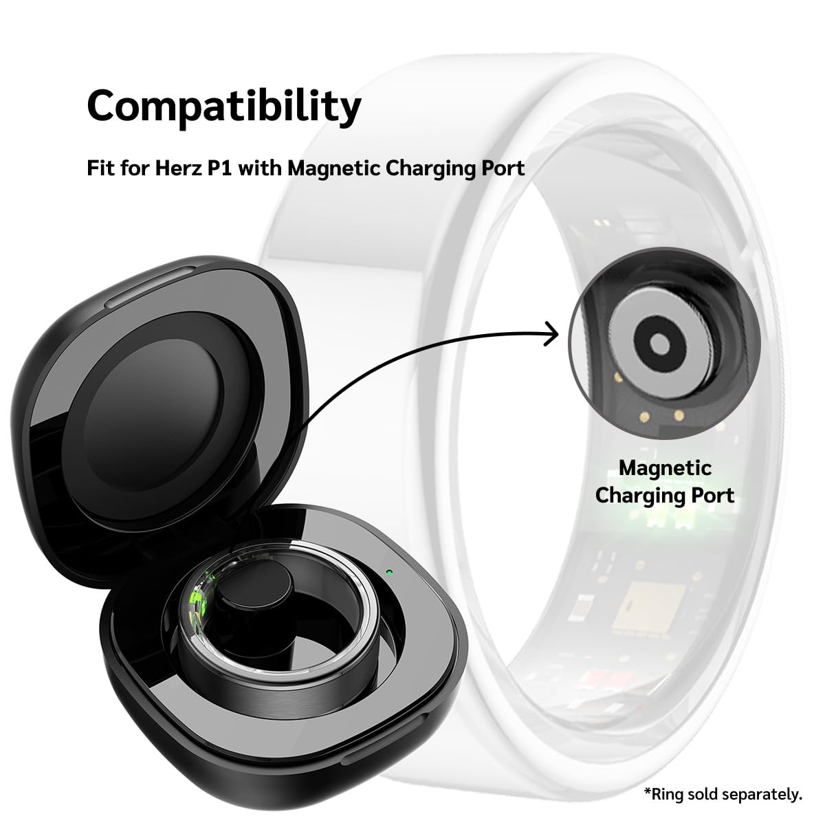 WuzuTech Herz P1 Rapid Charging Case - Smart Ring Portable Charging Case with 200 mAh Battery Magnetic Charger | Charges Herz P1 Smart Ring 8 Times |