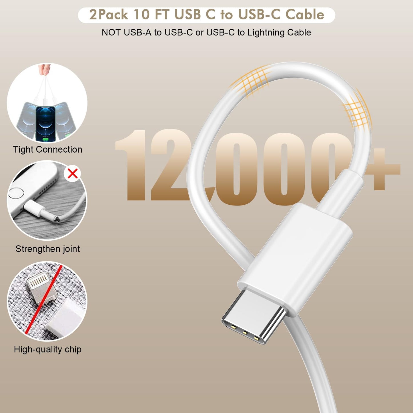 iPhone 17 16 15 Charger Fast Charging, 2Pack 10FT Extra Long USBC to C Cable Cord with 20W Apple iPad USB C Fast Charger USB C Wall Charger Block