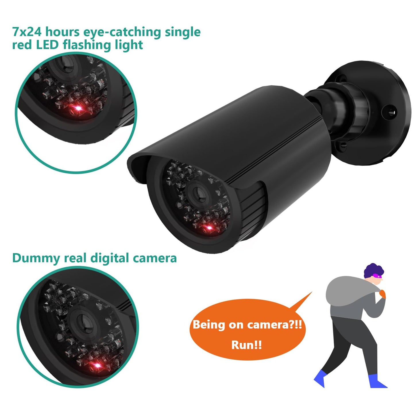 WALI Dummy Fake Simulated Surveillance Security CCTV Dome Camera Indoor Outdoor with One LED Light, Warning Security Alert Sticker Decal (TC-B8), 8