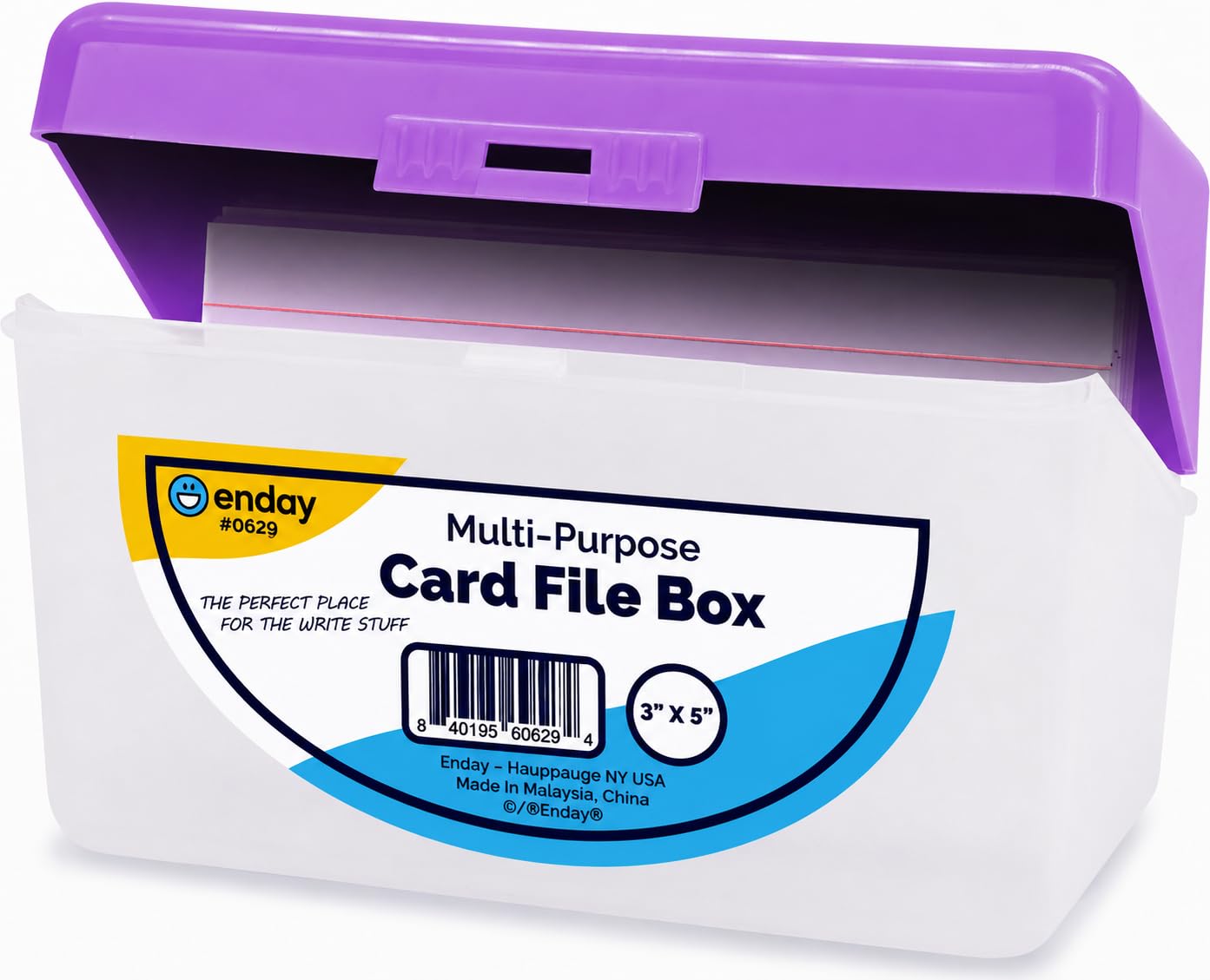 Enday Index Card Box Purple 3x5 Index Card Holder, Index Card Organizer, Flash Card Holder, Holds 250 Cards.