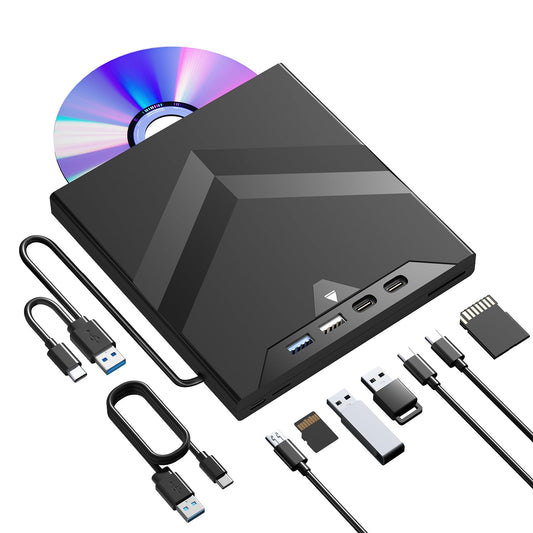 Taopjwr 7-in-1 External CD/DVD Drive, with USB-C and SD/TF Card Slots, USB 3.0&Type C CD/DVD Player for Laptop Portable CD/DVD Burner for PC Mac Book