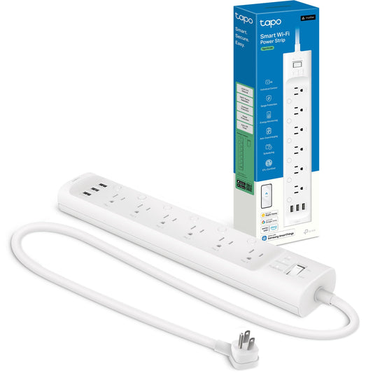 Tapo Smart Wi-Fi Power Strip - Matter Compatible, Energy Monitoring, Surge Protection, 6 Individually Controlled Outlets & 3 USB Ports, Works