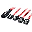 StarTech.com 50cm Serial Attached SCSI SAS Cable - SFF-8087 Plug to 4x Latching SATA (female) - Mini SAS to SATA Cable (SAS8087S450), Red