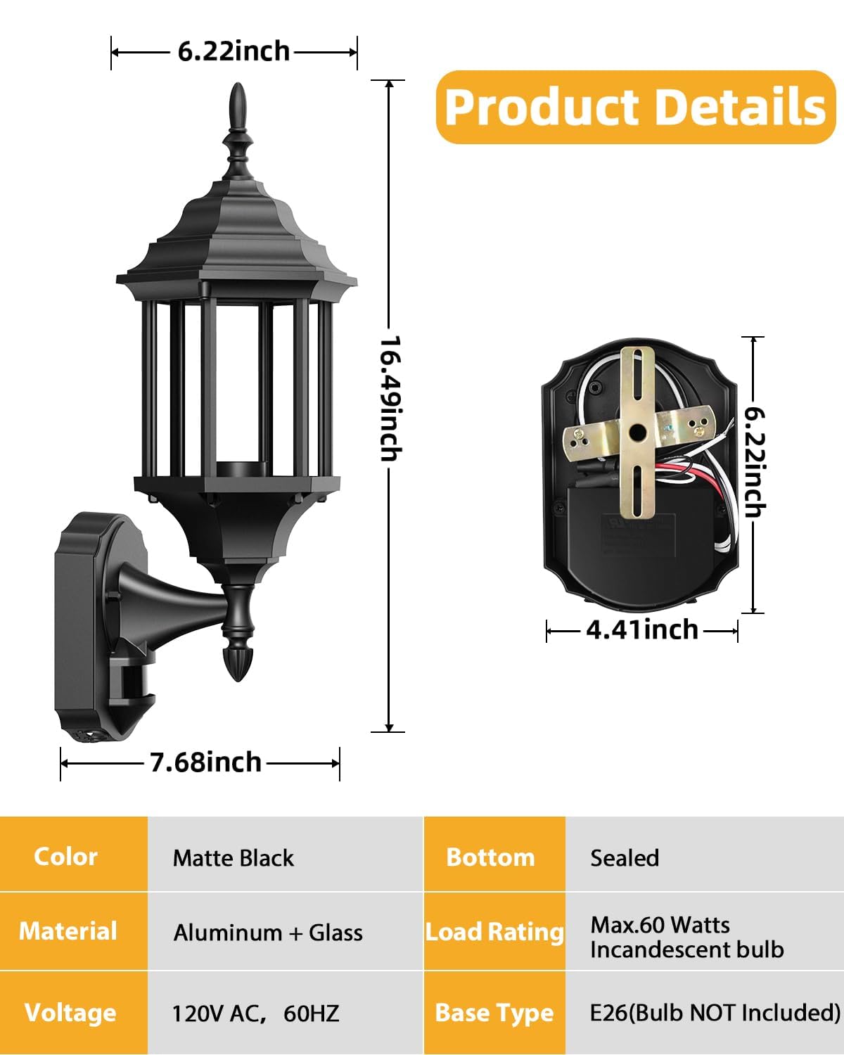 Redluck Motion Sensor Outdoor Lights, 2 Pack 16 inch Dusk to Dawn Outside Porch Lights, Waterproof Anti-Rust Aluminum Outdoor Wall Lights Exterior
