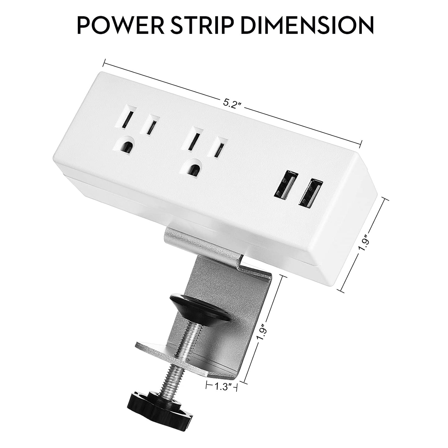 Desk Clamp Power Strip with USB Ports Desktop Mounted Power Outlets Table Edge Power Charging Station 6.56 FT Extension Power Cord for Home Office