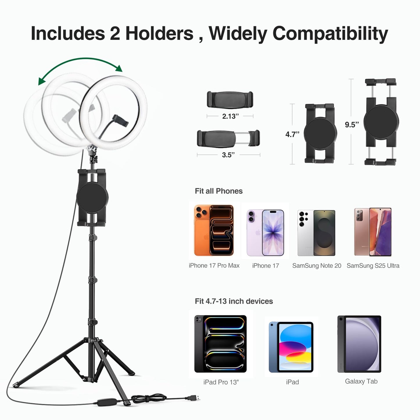 Elitehood 12’’ Ring Light with Tripod Stand (72’’ Tall) & iPad/Phone Holder, Dimmable Selfie Circle LED Lights Ringlight for Video Recording