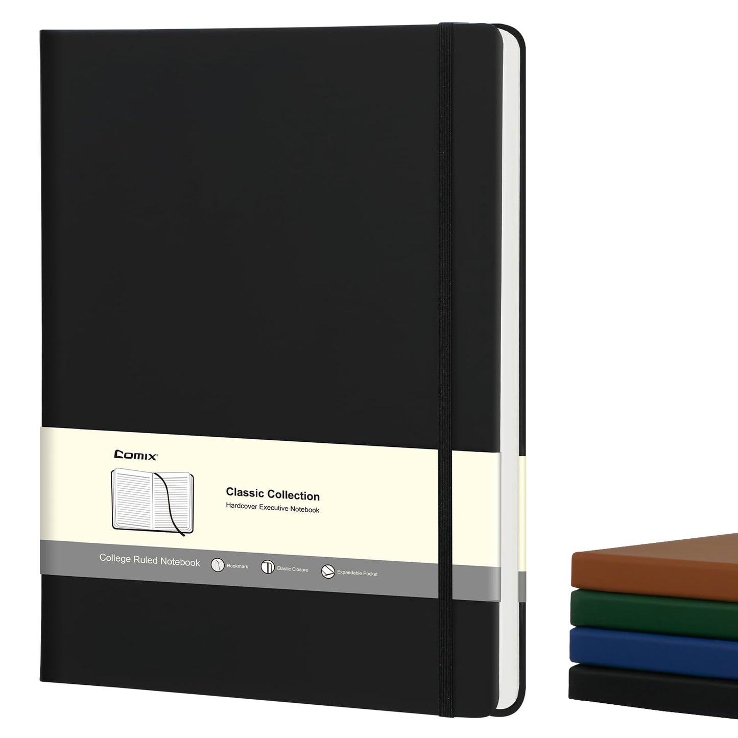 Comix A4 Lined Journal Notebooks, 208 Pages, Large Size-8.5" x 11", Black, Hardcover Journaling Notebooks for Men & Women- Fits for Office, Business