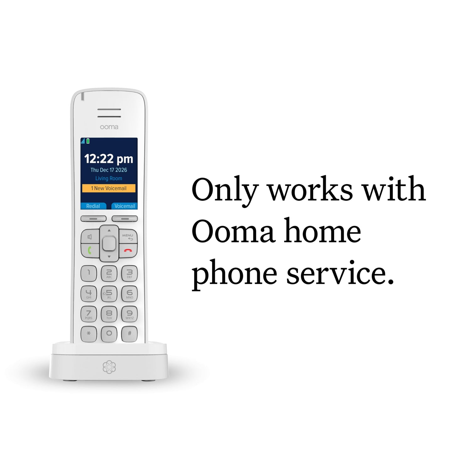 Ooma HD3 Handset white cordless phone with caller-ID and HD voice quality. Works only with Ooma Telo VoIP Internet home phone service.