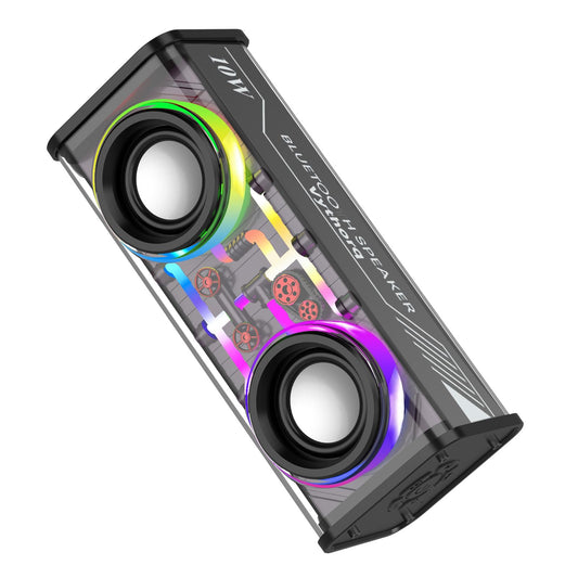 Portable Bluetooth Speaker with LED Lights&Transparent Casing, Bluetooth 5.3 Wireless Outdoor Speakers Support TWS Pairing/TF Card, 10W Stereo Sound