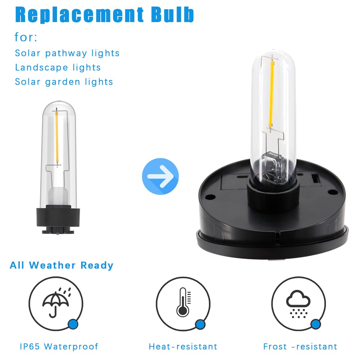 enwant Solar Light Bulb Replacement May Fit Hampton Bay Solar Light 3V Warm White Solar Lightbulb Outdoor Indoor for Yard Garden Pathway, 2 Pack