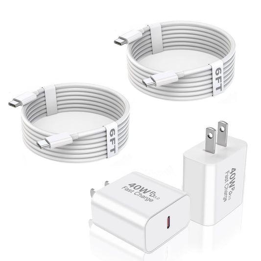 Apple Fast Charger for iPhone 17 16 15 Pro Max,2 Pack 40W USB C Charger Charging Block Plug with 6ft Type C to C Charging Cable Cord Long for Apple