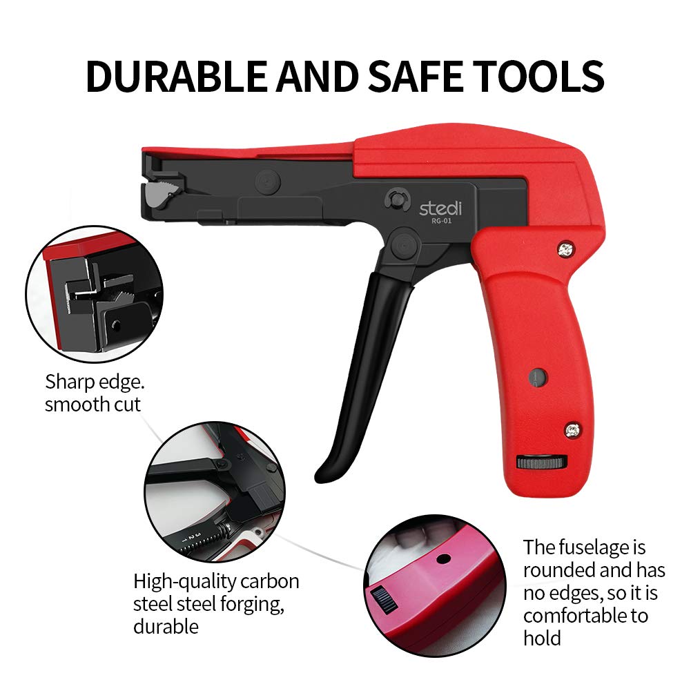 stedi Cable Tie Gun, Ergonomic Hand Operated Zip Tie Gun [Premium], Sharp and Wear Resistant, Cable Wire Fastening and Cut-Off Tie Tool, Special