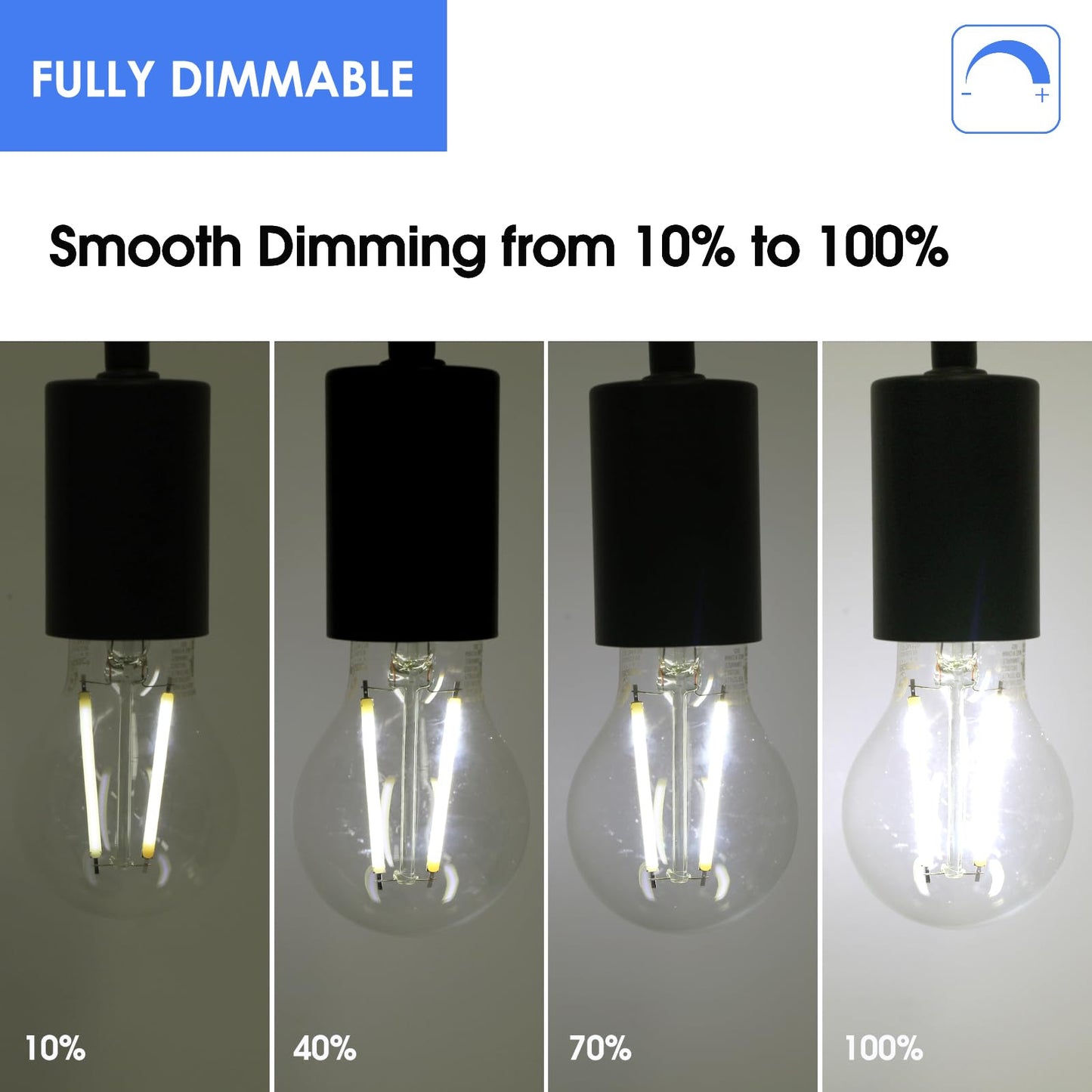 Energetic Dimmable LED Filament Light Bulbs, 6.5W, 60 Watt Equivalent, Cool White 4000K, Classic Clear Glass, A19 LED Light Bulb, 12 Pack