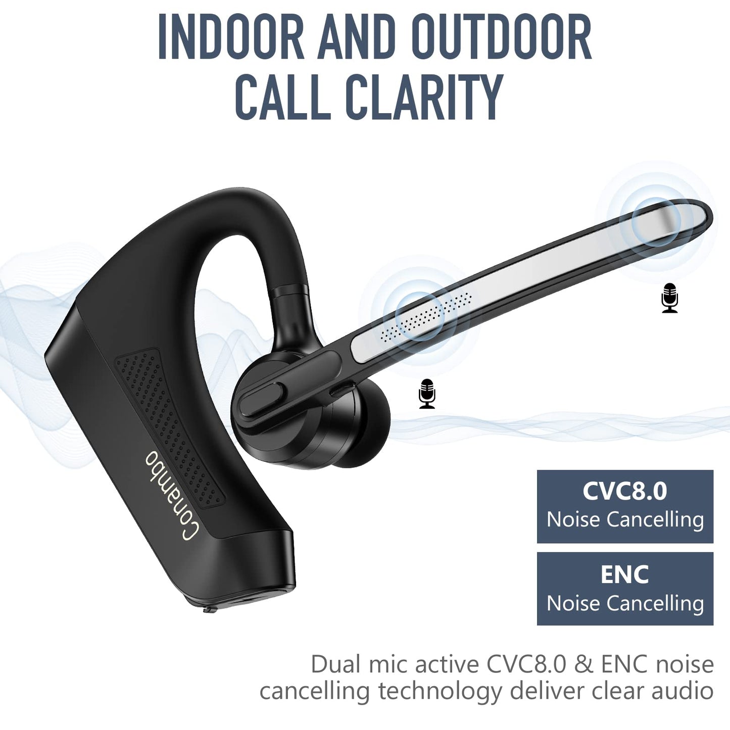 Conambo K21 Bluetooth Headset V5.1, Bluetooth Earpiece with CVC 8.0 Dual Mic Noise Cancelling Wireless Headphone - Mute & Volume Buttons 16Hrs Talking