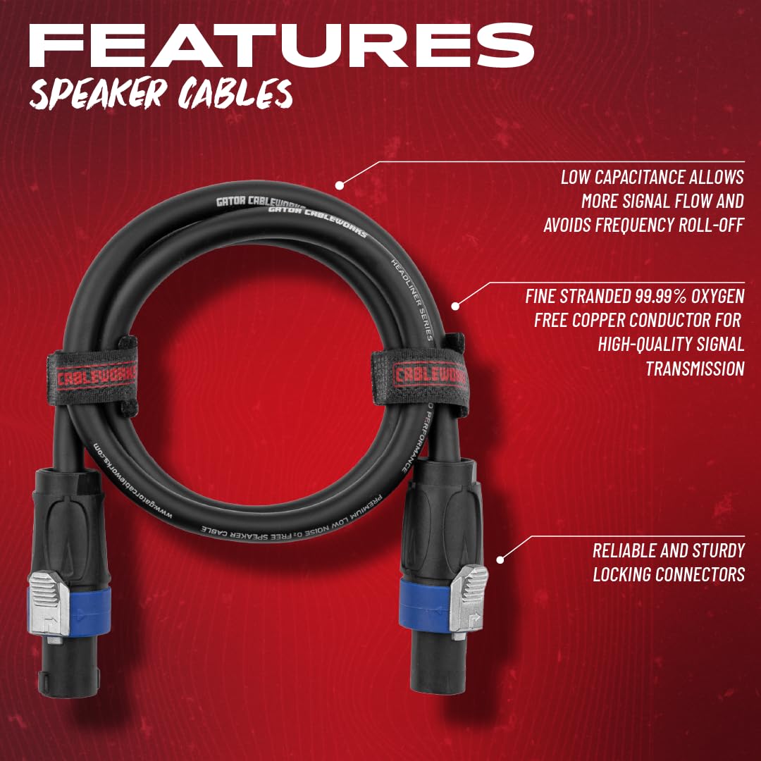 Gator Cableworks Cases Composer Series Deluxe 6 Foot Twist Lock Connector to Twist Lock Connector Speaker Cable, (GCWC-SPK-06-2TL)